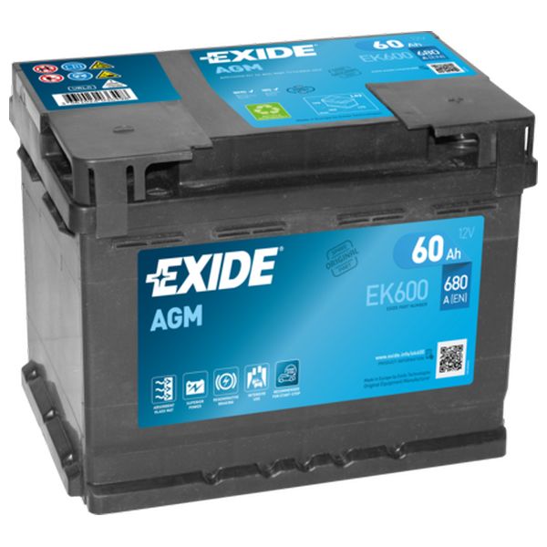 Akumulator EXIDE AGM 12 V 60 Ah +D